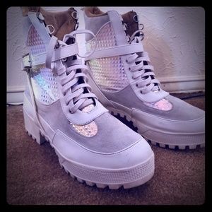 Metallic combat boots